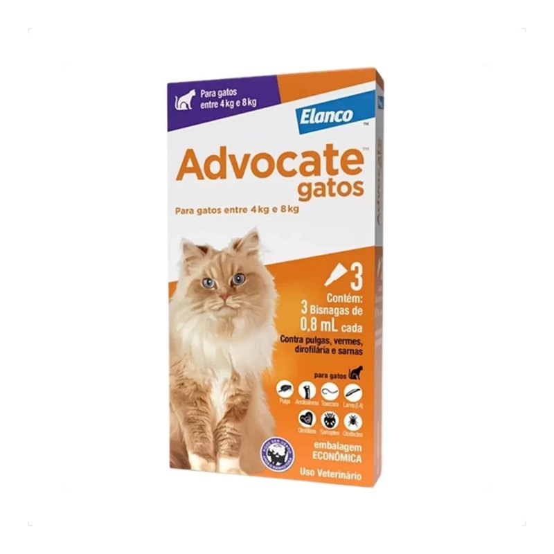 Advocate Gatos de 4 a 8 kg com 3 Bisnagas