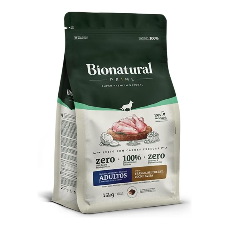 Bionatural Prime Cães Adultos Raças Médias e Grandes Frango 15 kg