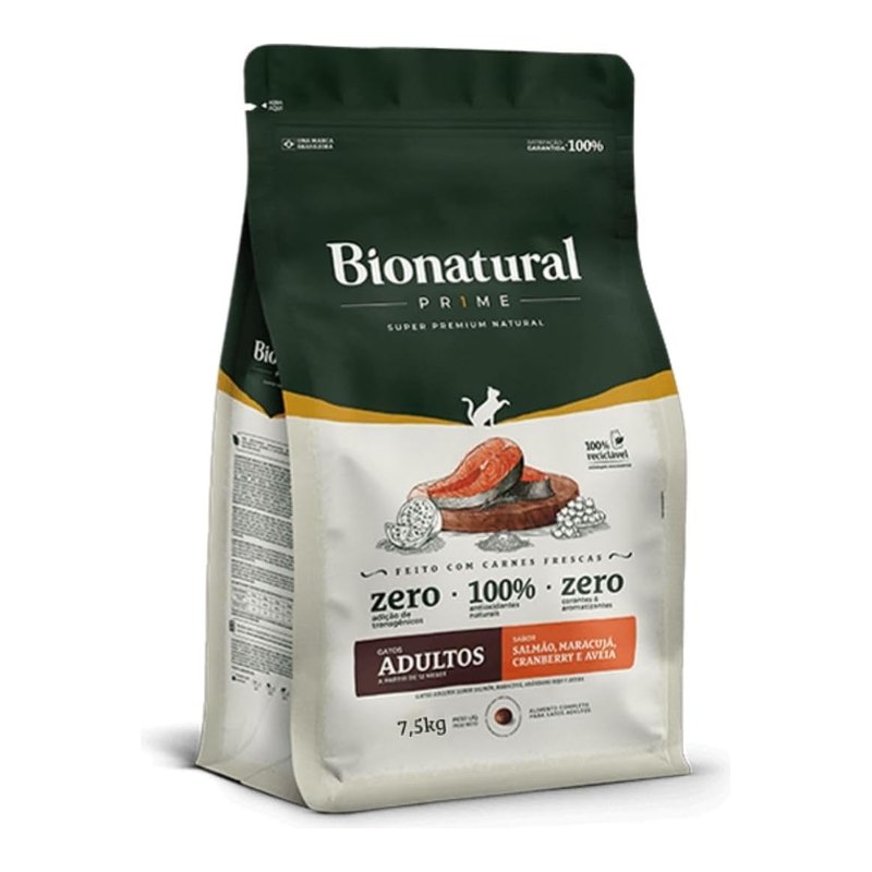 Bionatural Prime Gatos Adultos Salmão 7,5 kg