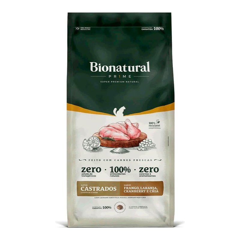 Bionatural Prime Gatos Castrados Frango 7,5 kg