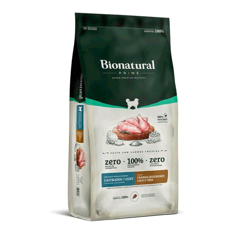 Bionatural Prime Light Cães Adultos Médios e Grandes Castrados Frango 15 kg