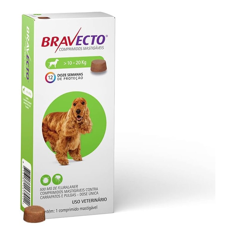 Bravecto 500 mg Antipulgas e Carrapatos para Cães de 10 a 20 kg
