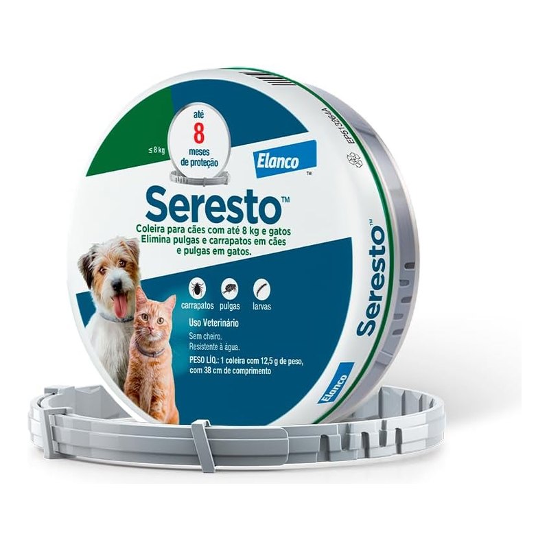 Coleira Seresto Antipulgas e Carrapatos para Gatos e Cães de até 8 kg