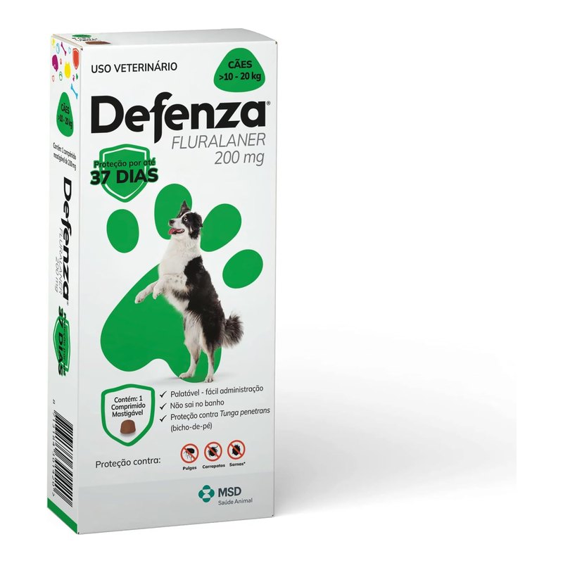 Defenza 200 mg Antipulgas e Carrapatos para Cães de 10 a 20 kg