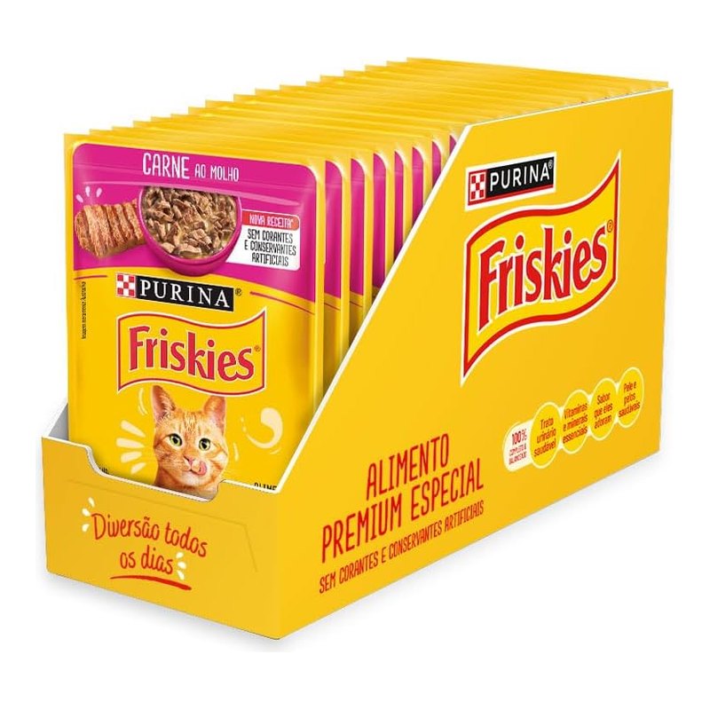 Friskies Carne ao Molho Gatos Adultos Sachê 85 g Pacote com 15