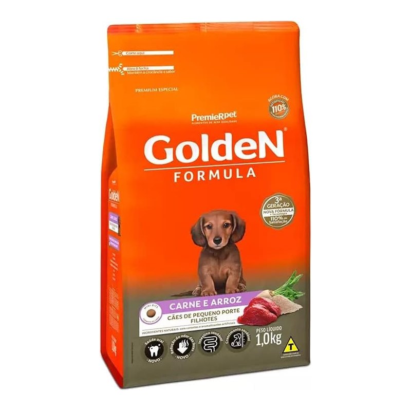 Golden Fórmula Mini Bits Cães Filhotes Raças Pequenas Carne e Arroz 10 kg