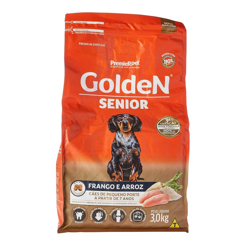 Golden Fórmula Mini Bits Cães Sênior Porte Pequeno Frango e Arroz 3 kg