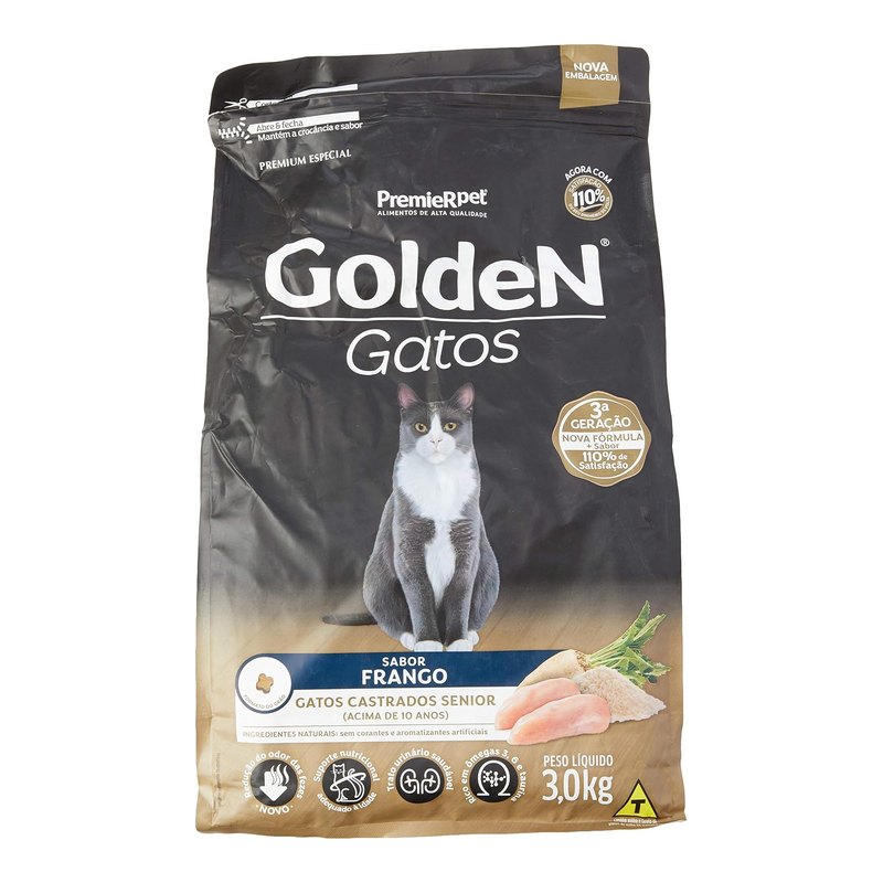 Golden Gatos Sênior Castrados Frango 3 kg