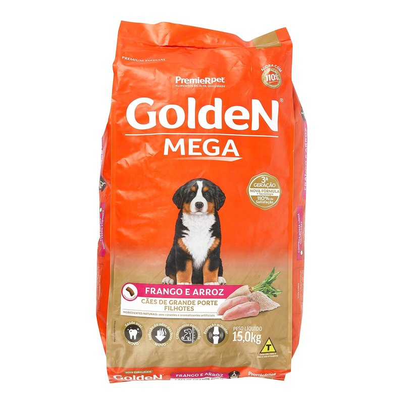 Golden Mega Cães Filhotes Raças Grandes e Gigantes Frango e Arroz 15 kg