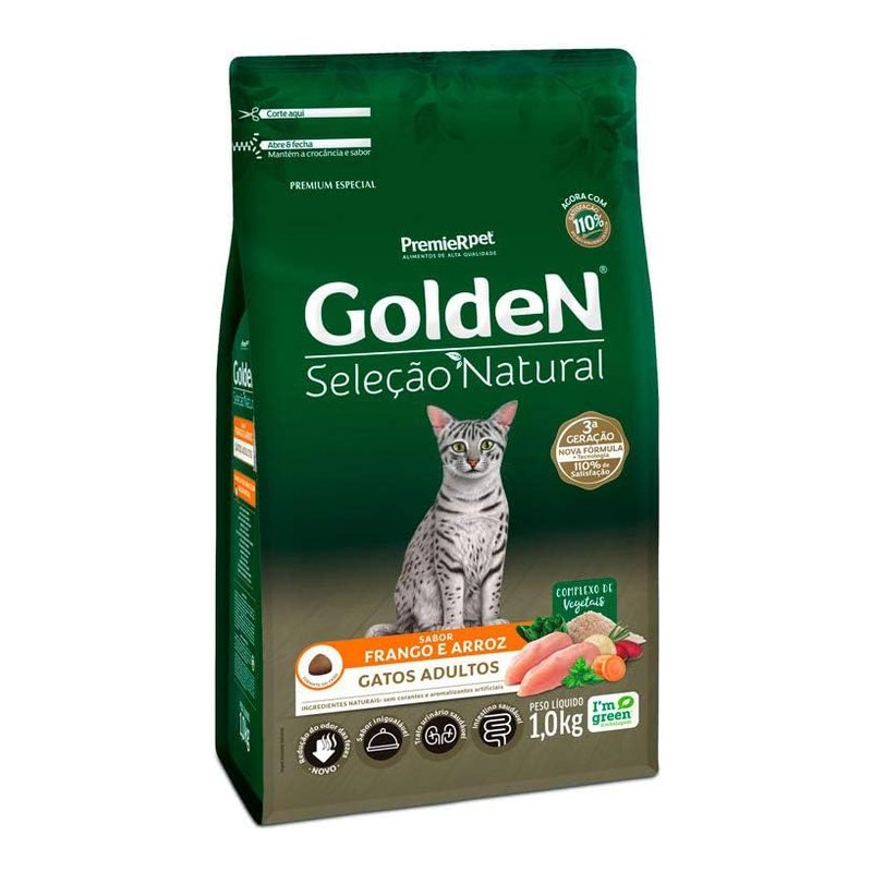 Golden Seleção Natural Gatos Adultos Frango e Arroz 10,1 kg