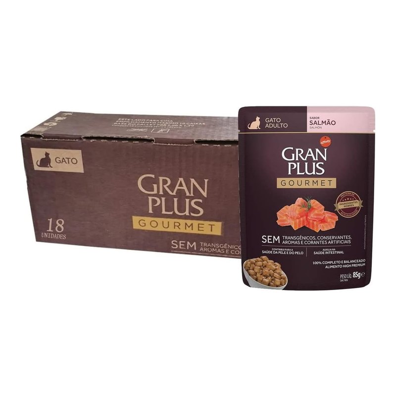 GranPlus Gourmet Gatos Adultos Salmão Sachê 85 g Pacote com 18