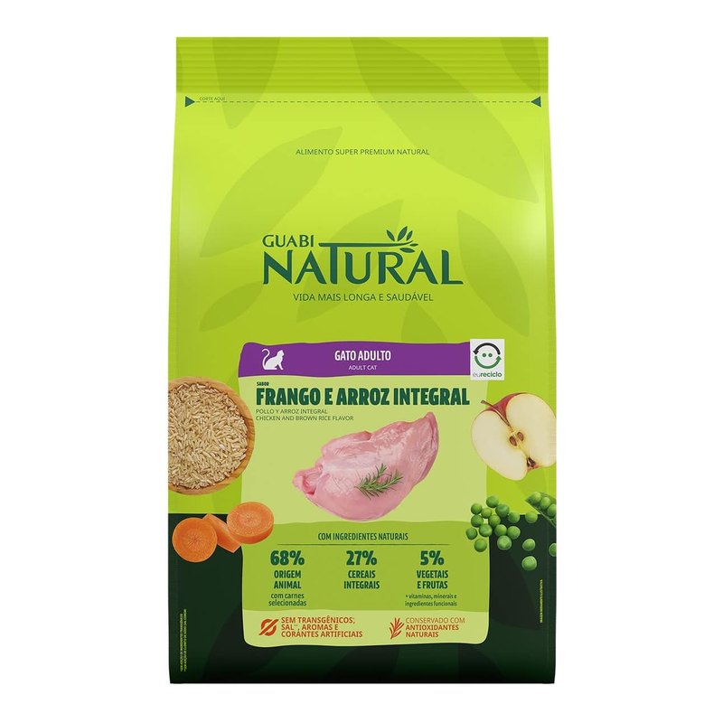 Guabi Natural Gatos Adultos Frango e Arroz Integral 7,5 kg