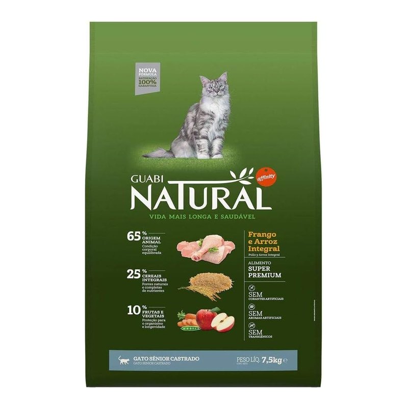 Guabi Natural Gatos Sênior Castrados Frango e Arroz Integral 7,5 kg