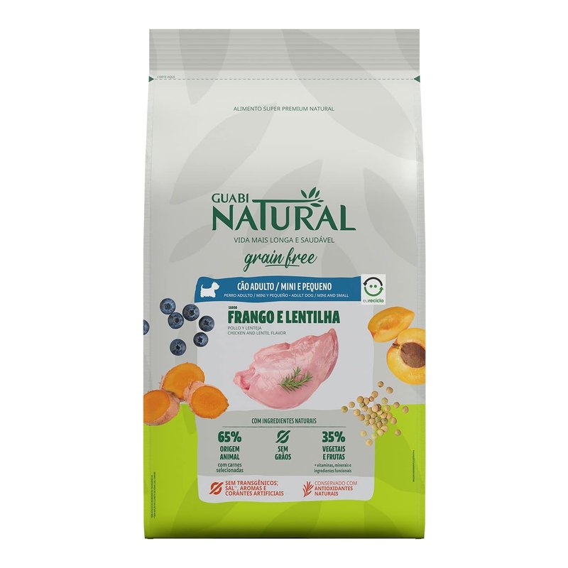 Guabi Natural Grain Free Cães Adultos Raças Mini e Pequeno Frango e Lentilha 10,1 kg