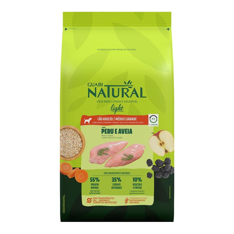 Guabi Natural Light Cães Adultos Médio e Grande Peru e Aveia 12 kg