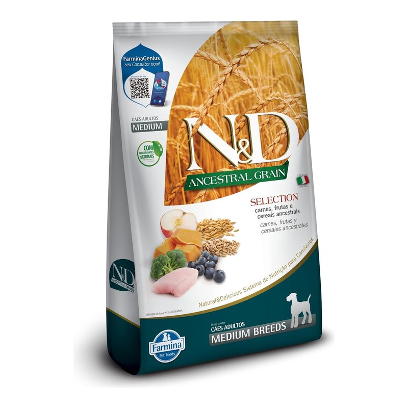 N&D Ancestral Grain Cães Adultos Raças Médias Frango 15 kg