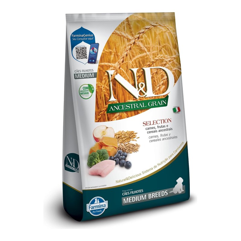N&D Ancestral Selection Cães Filhotes Raças Médias Frango 15 kg