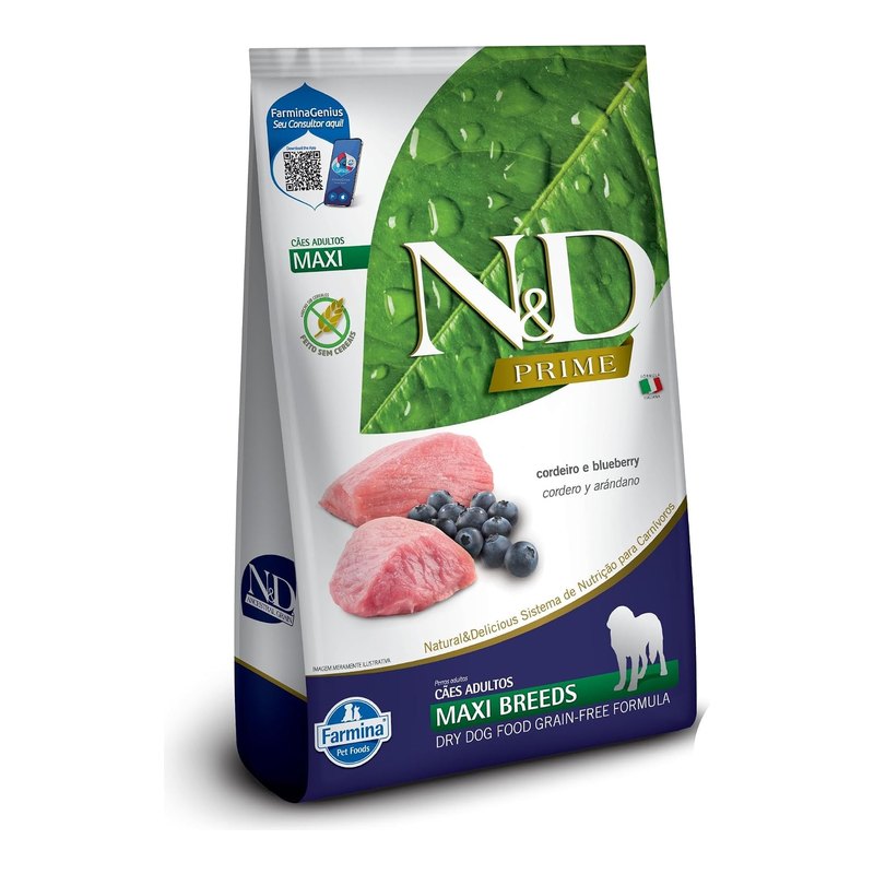 N&D Prime Cães Adultos Raças Grandes e Gigantes Cordeiro e Blueberry 10,1 kg