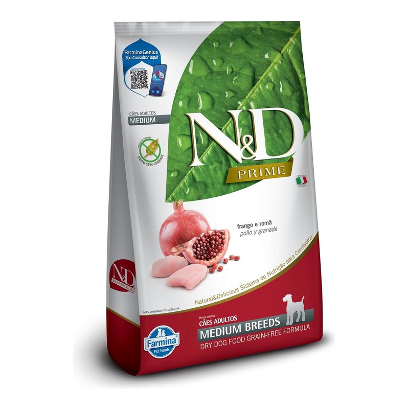 N&D Prime Cães Adultos Raças Médias Frango e Romã 10,1 kg
