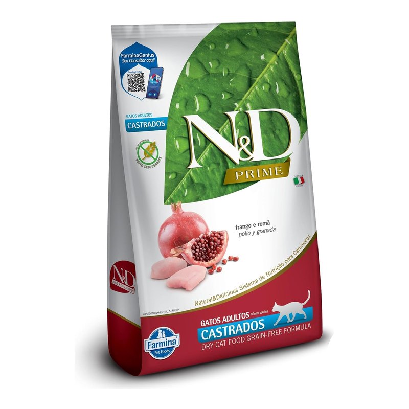 N&D Prime Gatos Adultos Castrados Frango e Romã 7,5 kg