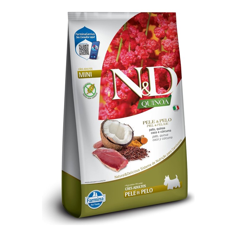 N&D Quinoa Pele e Pelo Cães Adultos Raças Mini Pato 7 kg