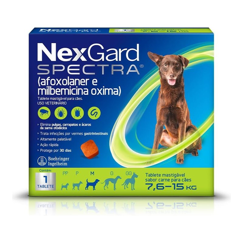 NexGard Spectra Antipulgas e Vermífugo para Cães de 7,6 a 15 kg