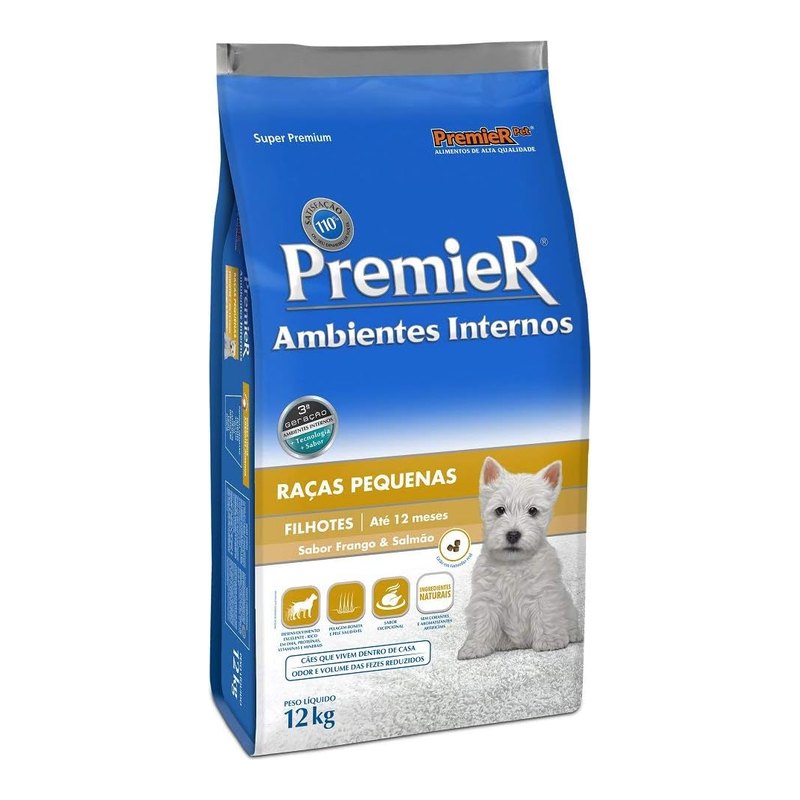 PremieR Ambientes Internos Cães Filhotes Raças Pequenas Frango e Salmão 12 kg