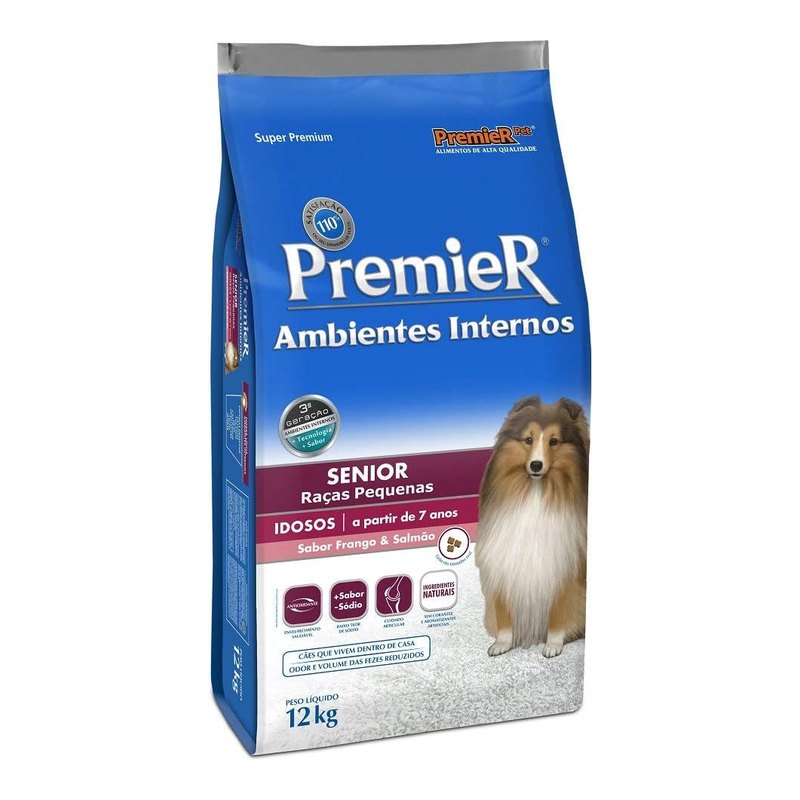 PremieR Ambientes Internos Cães Sênior Porte Pequeno Frango e Salmão 12 kg