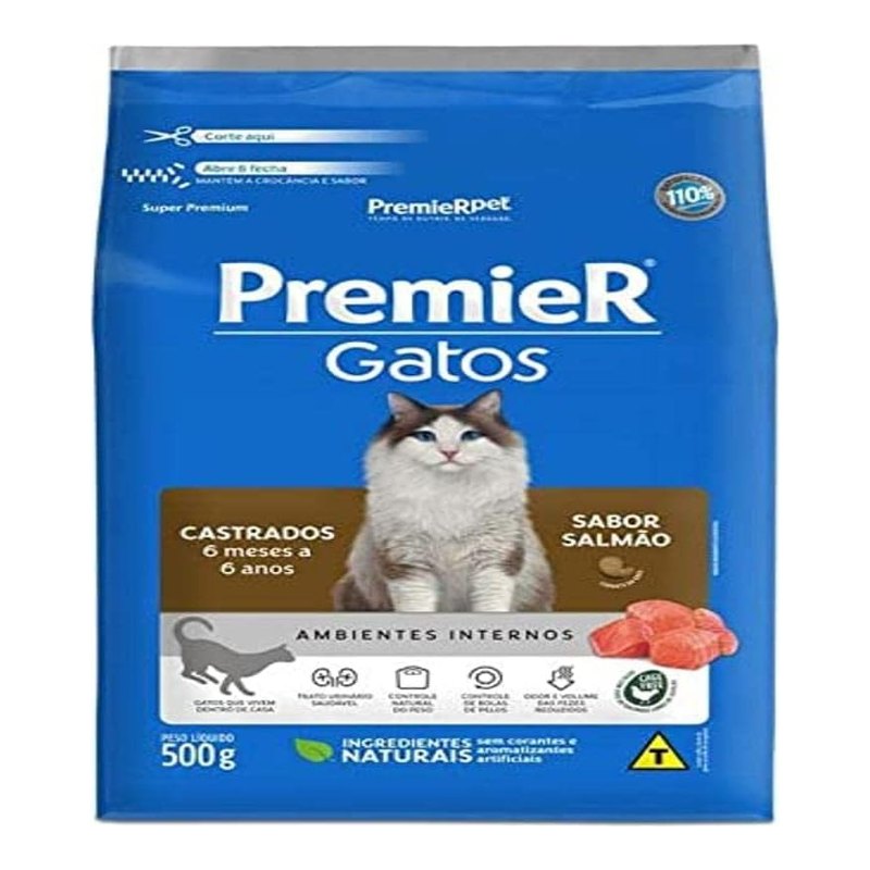 PremieR Ambientes Internos Gatos Castrados Salmão 7,5 kg