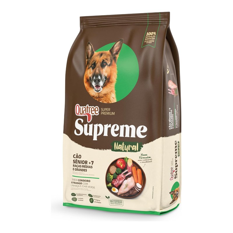 Quatree Supreme Cães Sênior 7+ Raças Médias e Grandes 15 kg